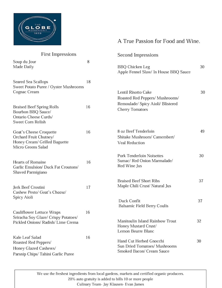 Menu The Globe Restaurant-1